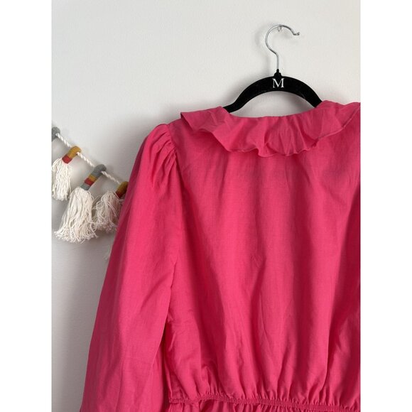 Evereve Pink Surplice Ruffle Balloon Sleeve Top Coquette Fairy Whimsical S - Picture 7 of 7